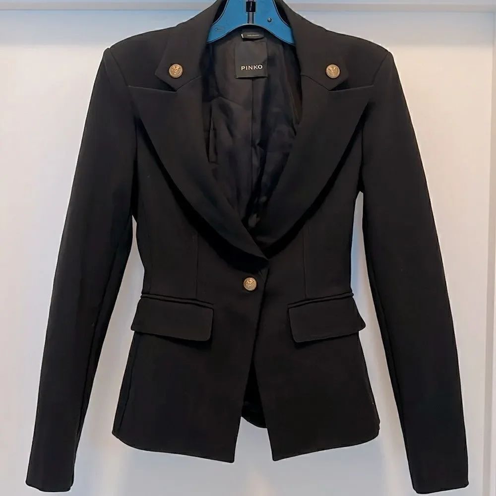 🖤 New - PINKO Scuba Gold Bronze Buttons Lightweight Stretchy Slim Blazer